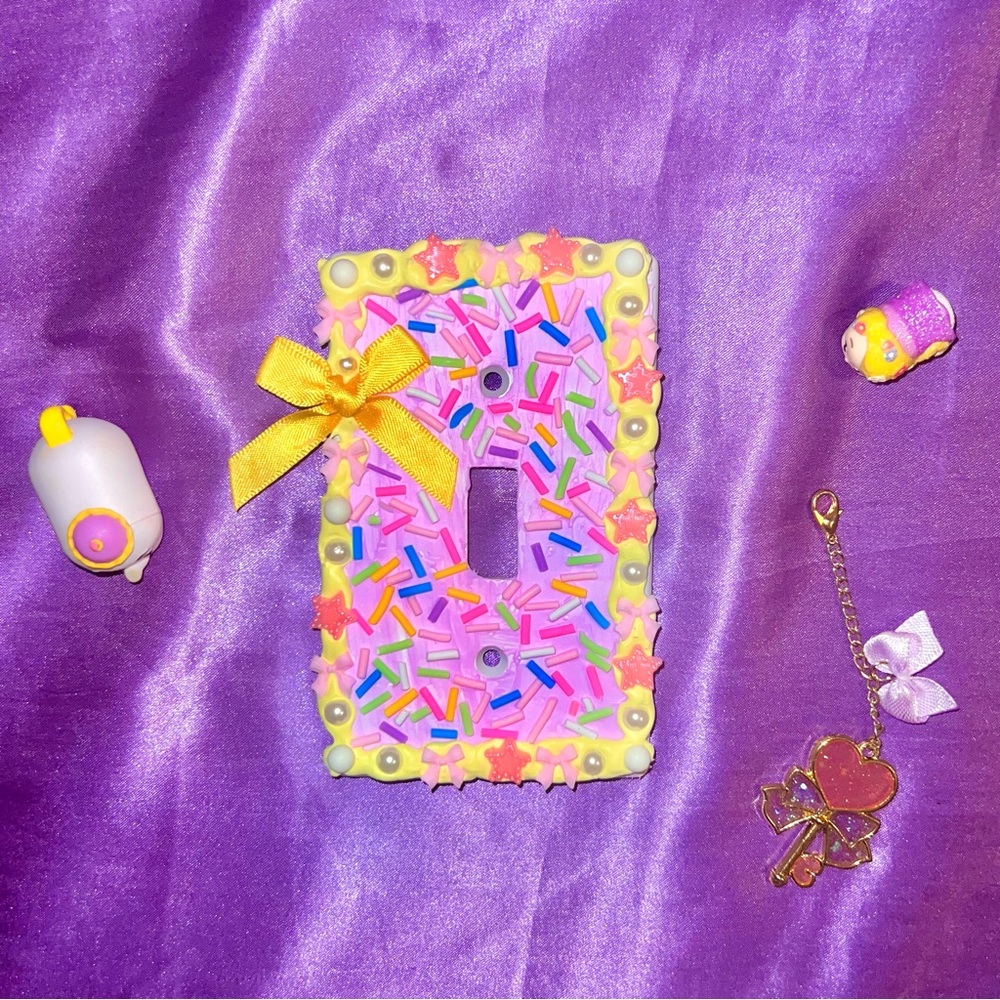 Yellow and Pink Fake Cake Light Switch Cover w/ Bows Handmade Pastel Unique Gift